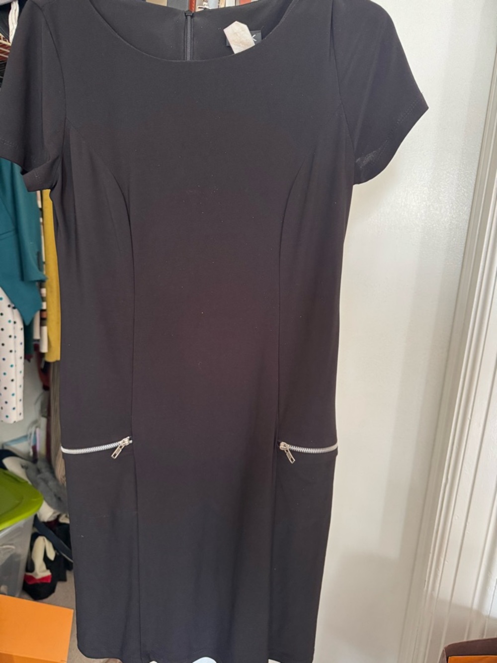 MSK Black Short-Sleeve Midi Dress with Zip Detail